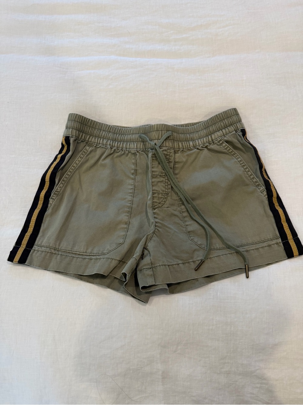 Women's Olive Drawstring Shorts with Side Stripe